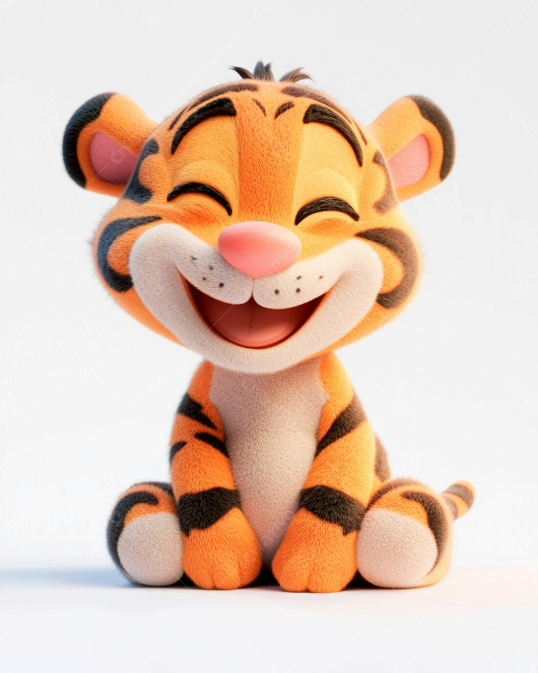 Tigre Bebê Feliz sentado fundo branco