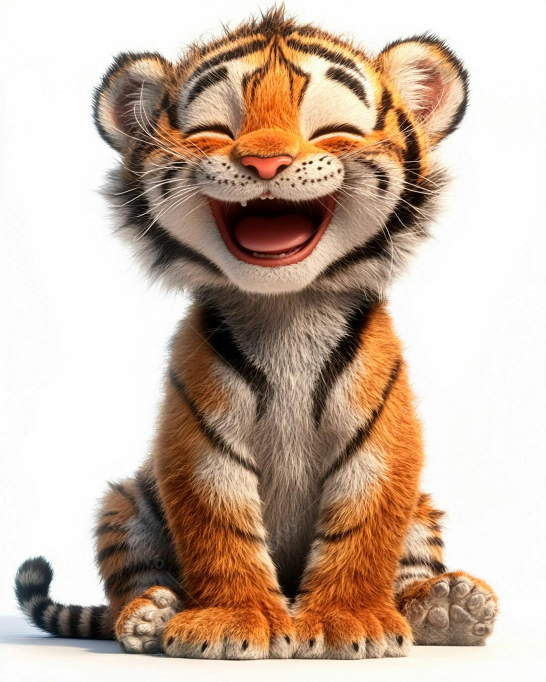 Tigre Bebê Feliz sorrindo fundo branco