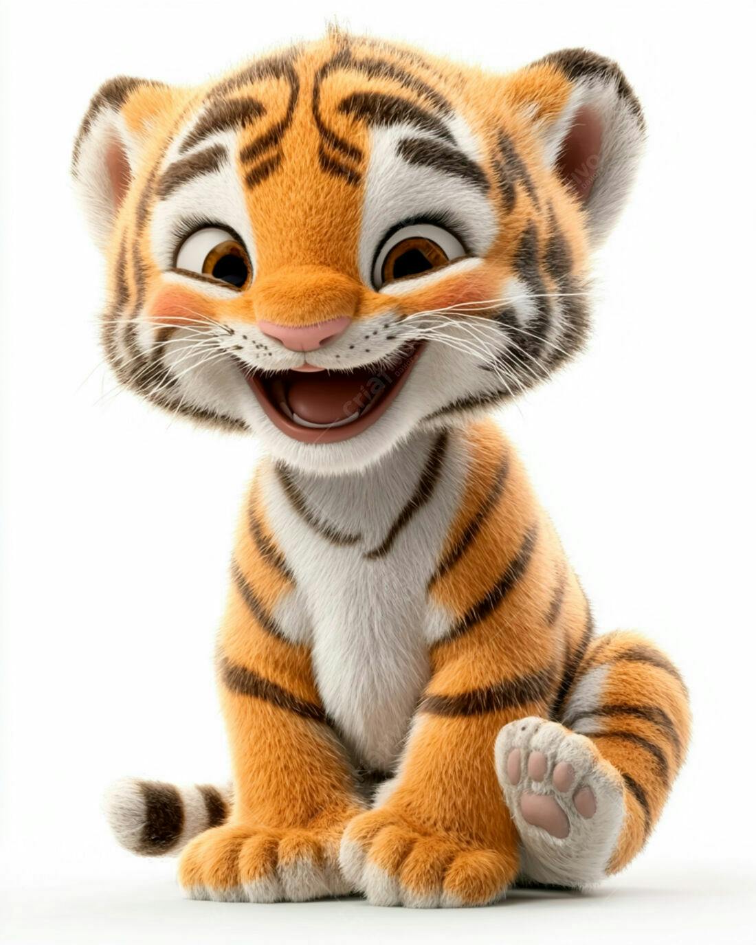 Tigre Bebê Feliz sentado fundo branco