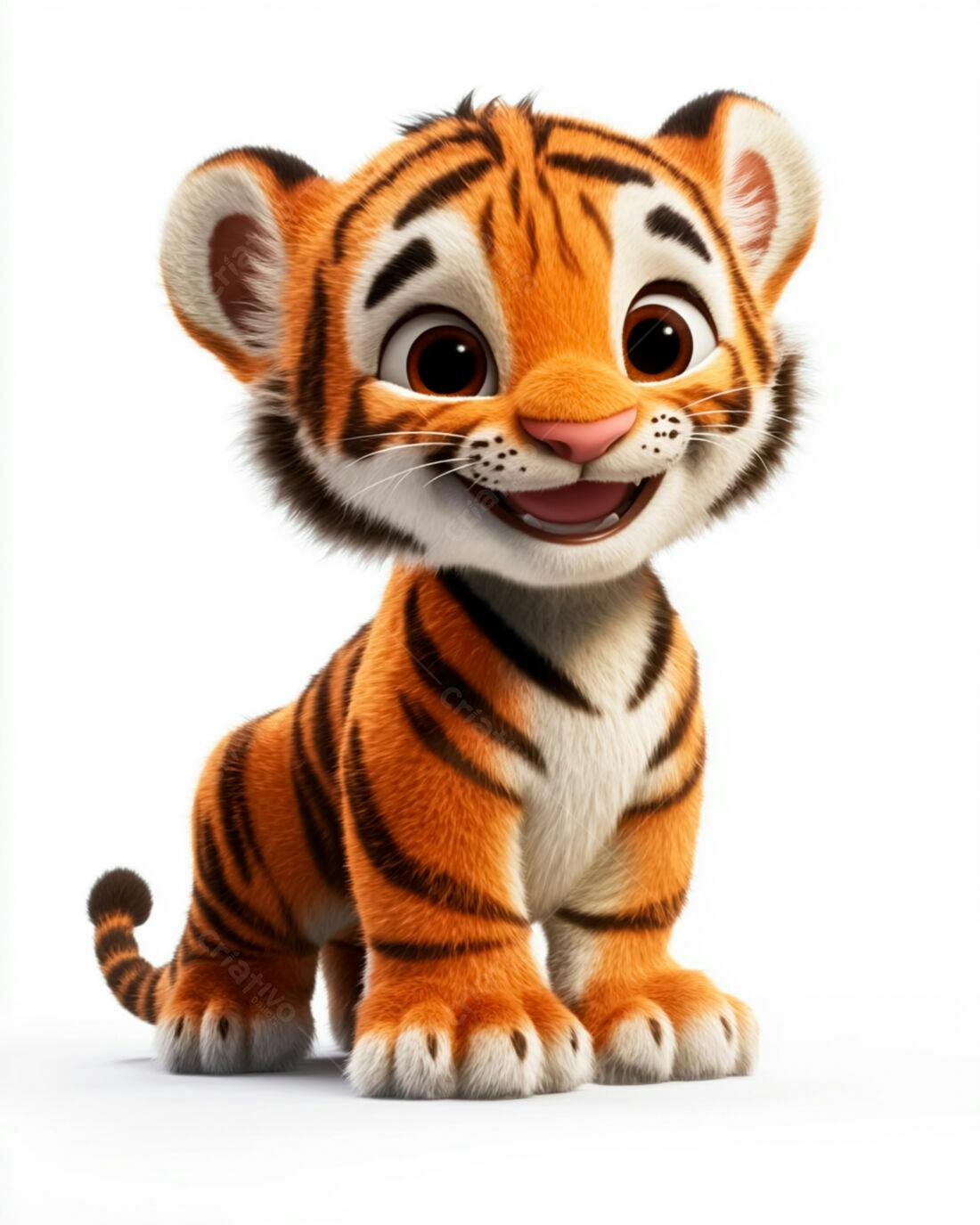 Tigre Bebê fofo sorrindo fundo branco