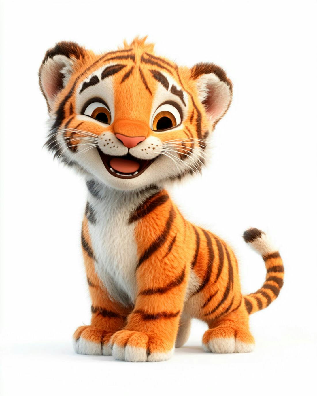Tigre filhote sorridente fundo branco