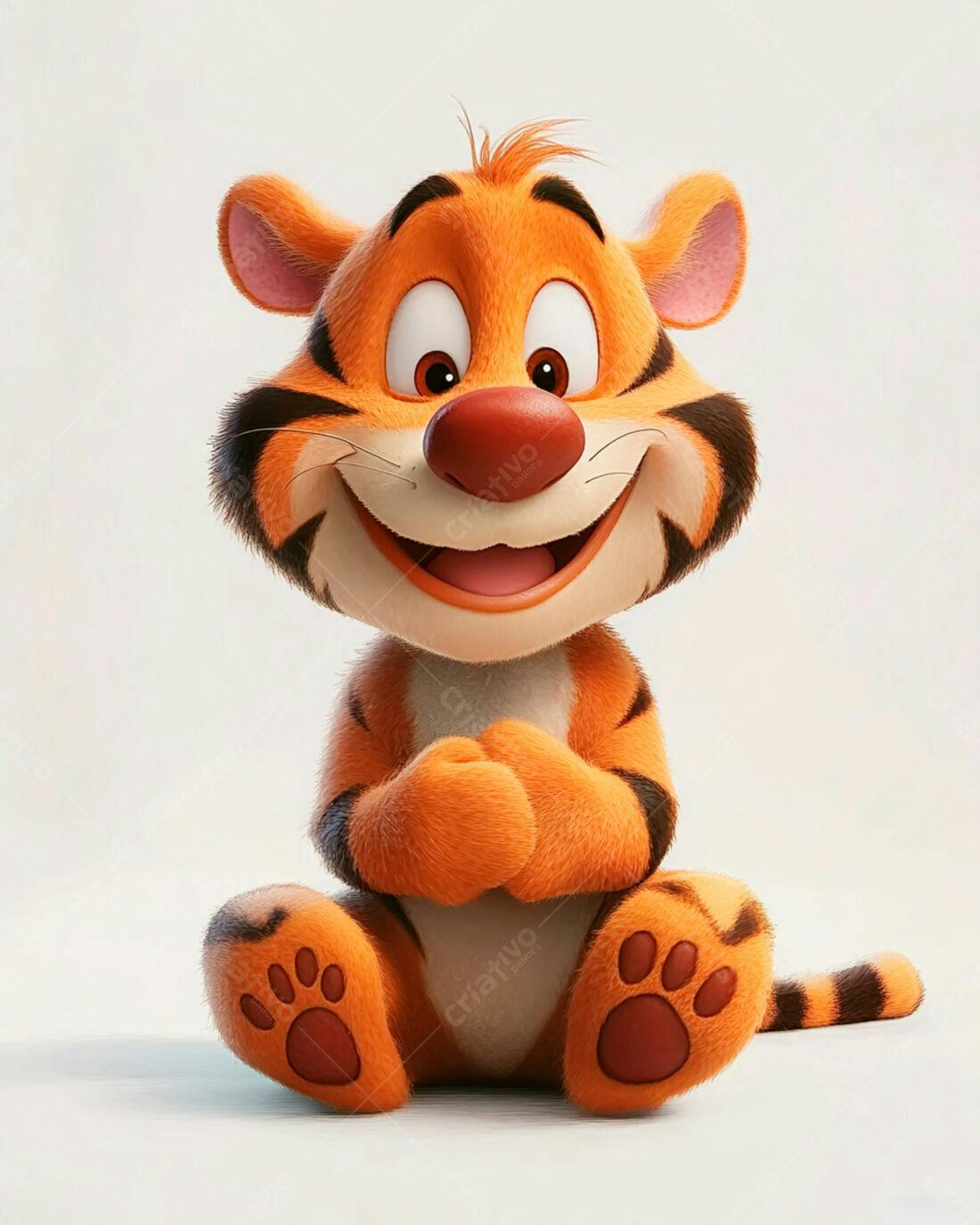 Tigre animado fofo sentado fundo branco