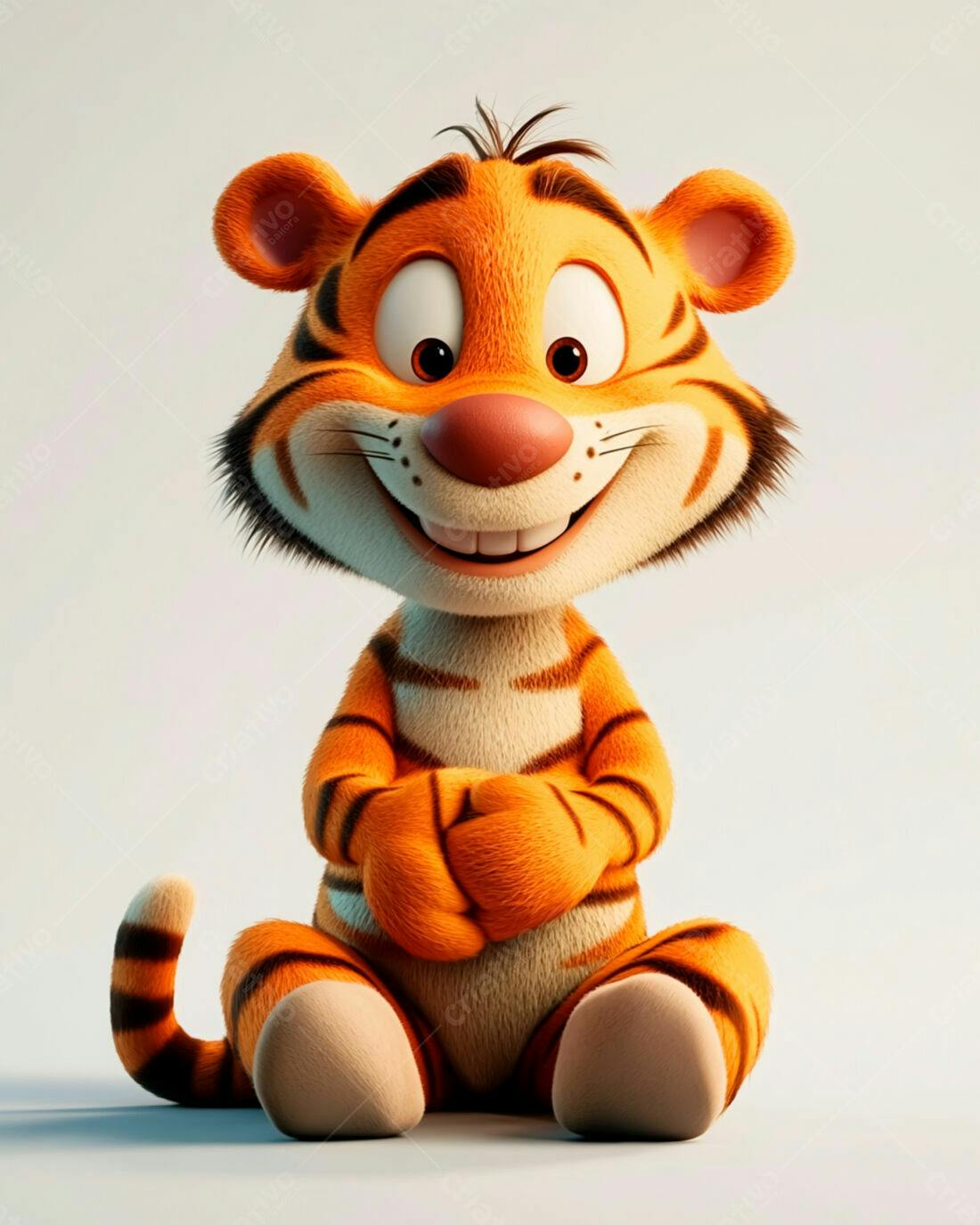 Tigre animado fofo sentado fundo branco
