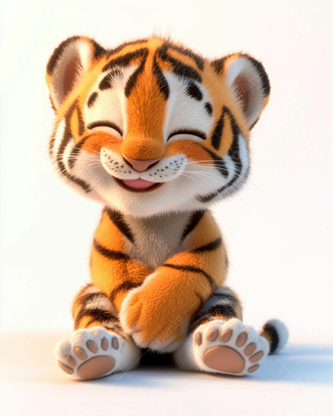 Tigre Bebê Feliz Sentado fundo branco