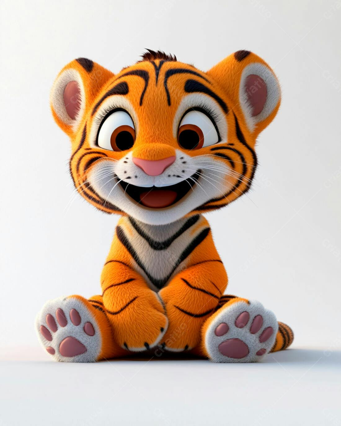 Tigre Bebê Feliz Sentado fundo branco