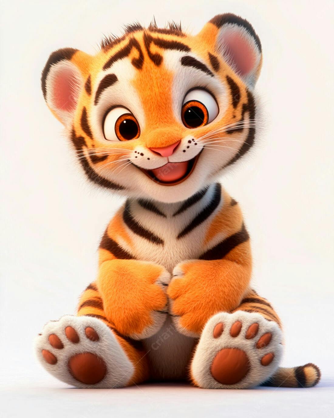 Tigre Bebê fofo sentado fundo branco