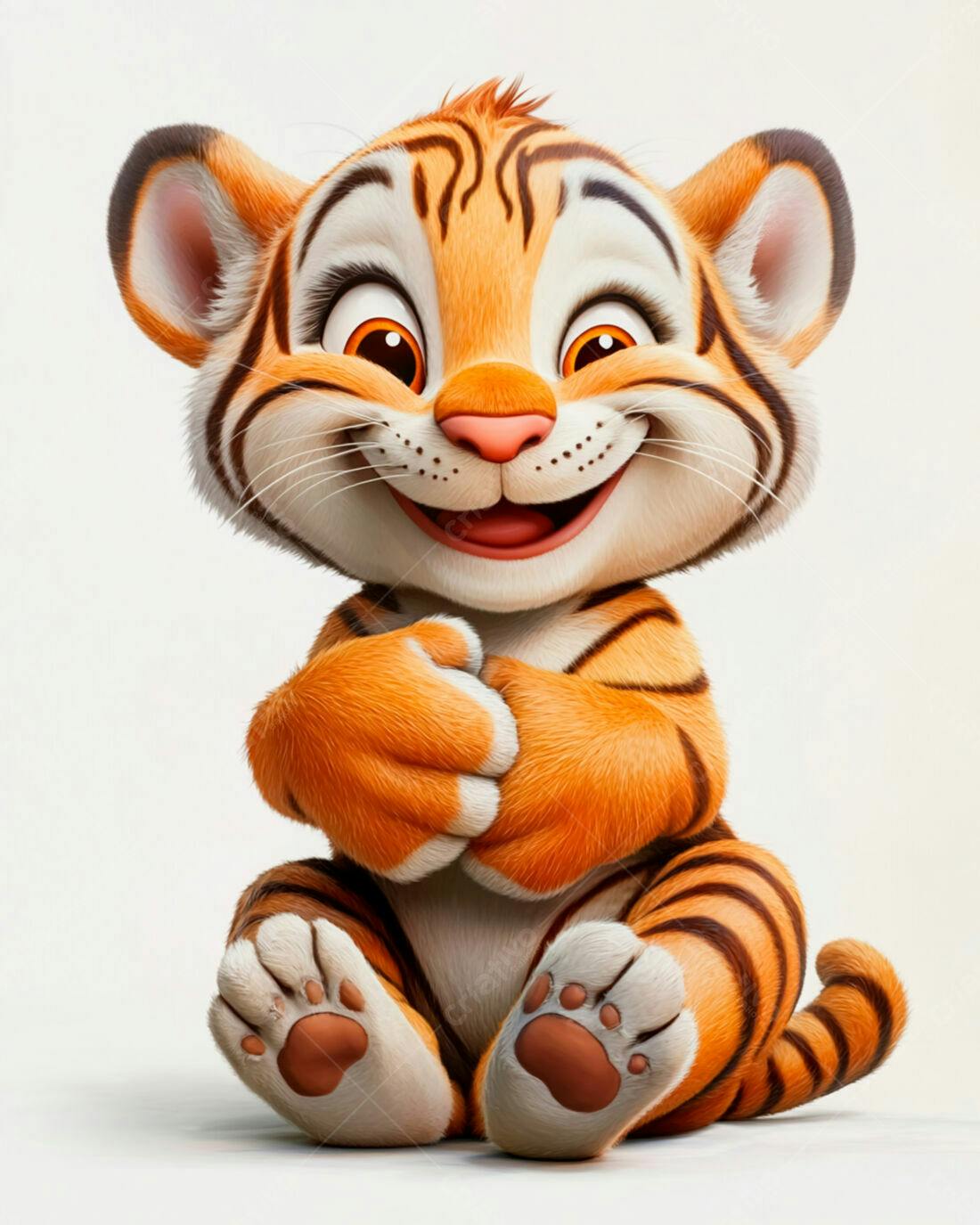 Tigre Bebê fofo sentado fundo branco