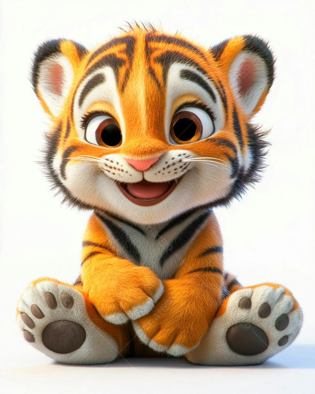 Tigre Bebê fofo sentado fundo branco