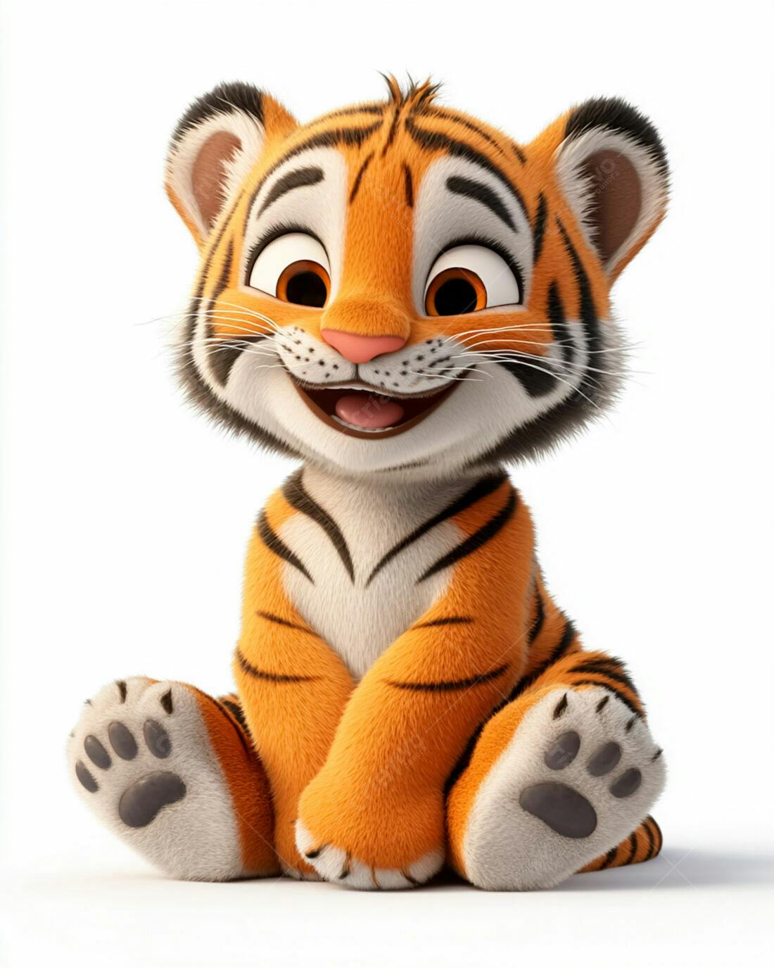Tigre Bebê fofo sentado fundo branco
