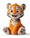 Image, of, a, 3d, tiger, with, a, happy, expression