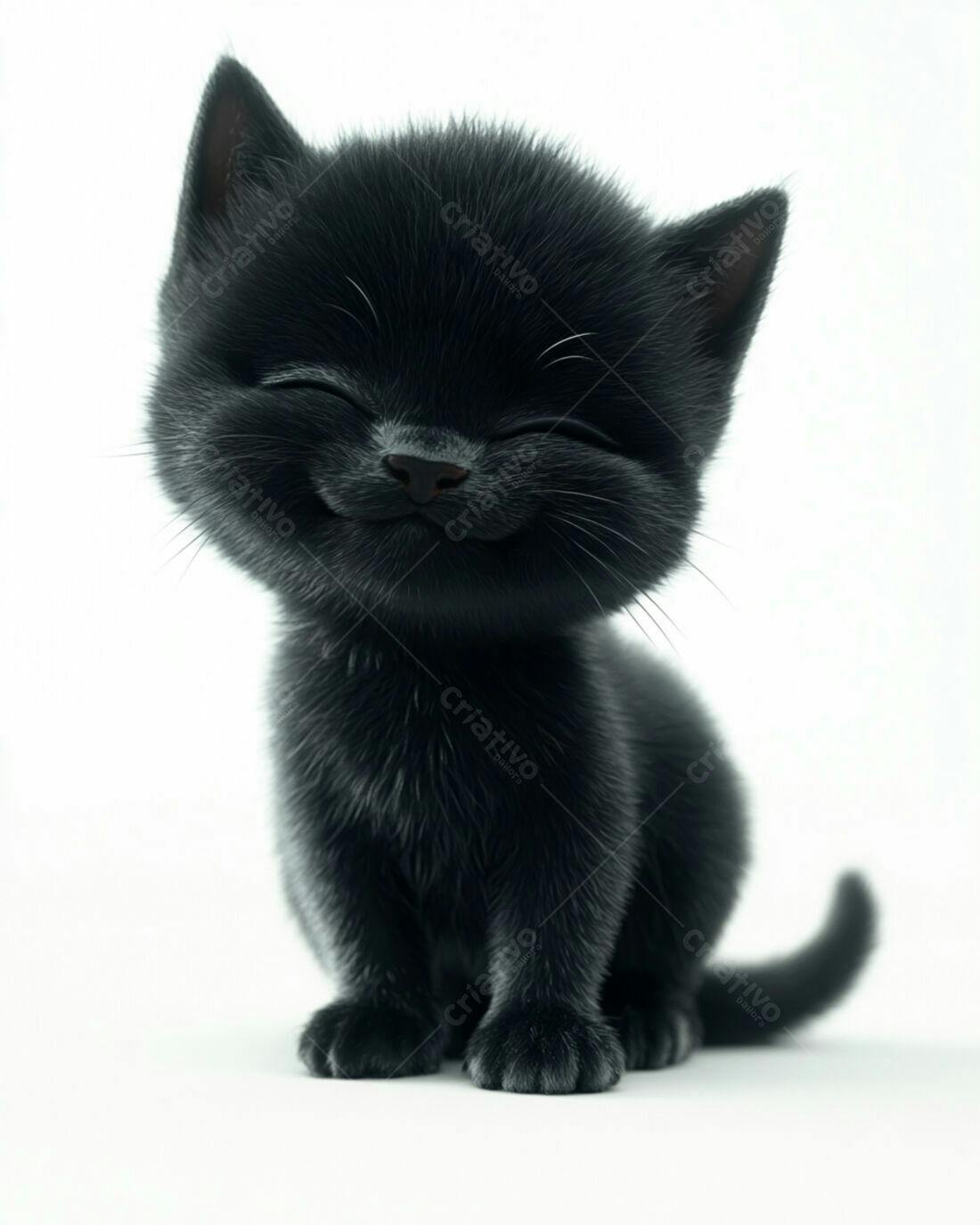 Gatinho Preto Feliz fundo branco