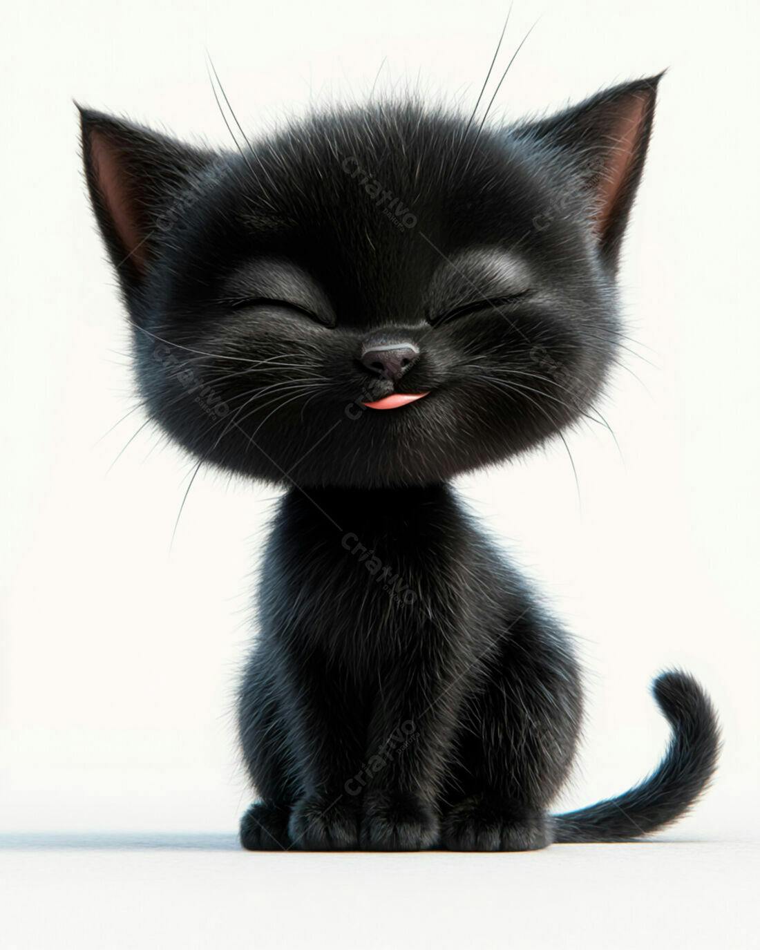 Gatinho preto fofo com a língua de fora