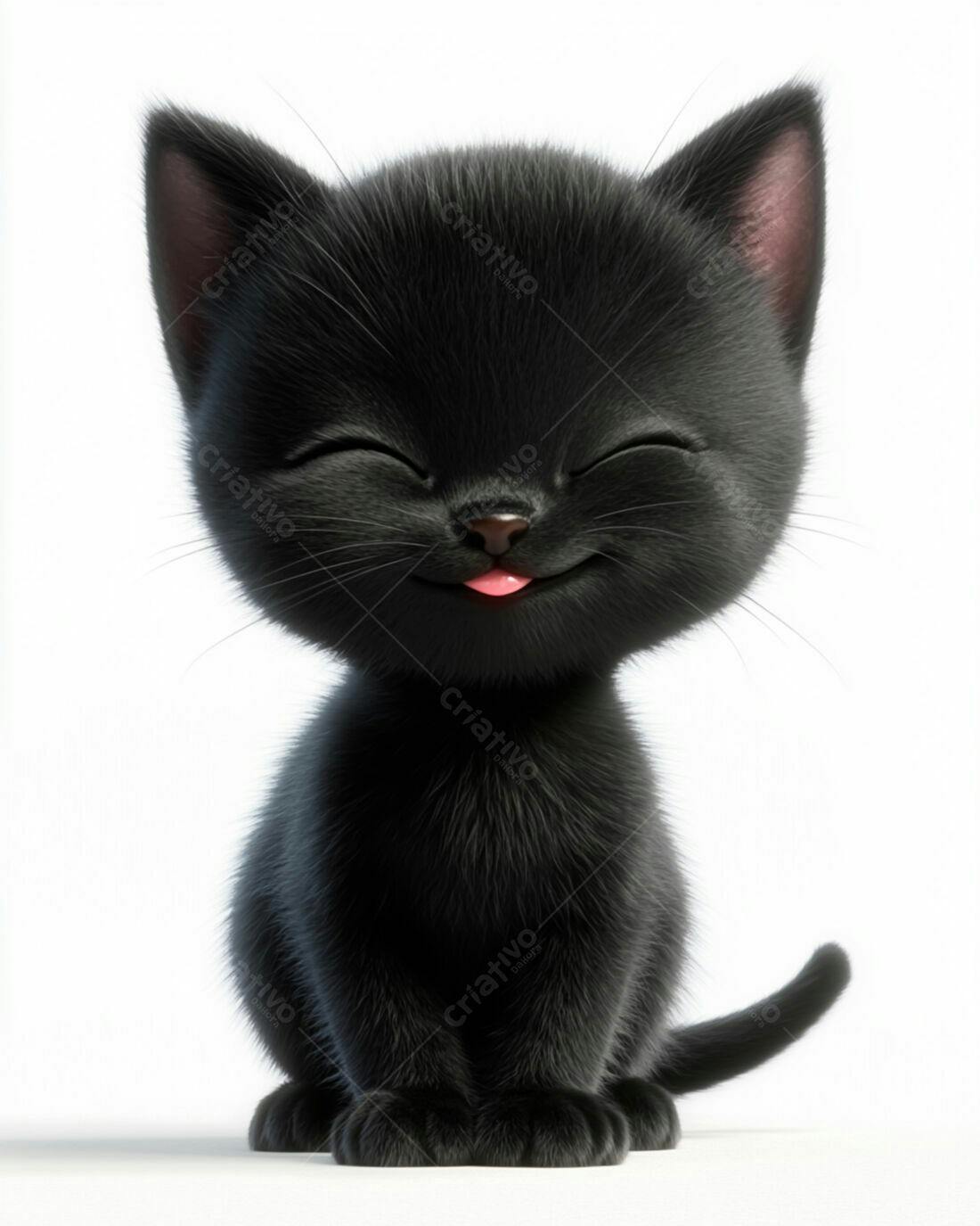 Gatinho Preto Feliz com a Língua de Fora