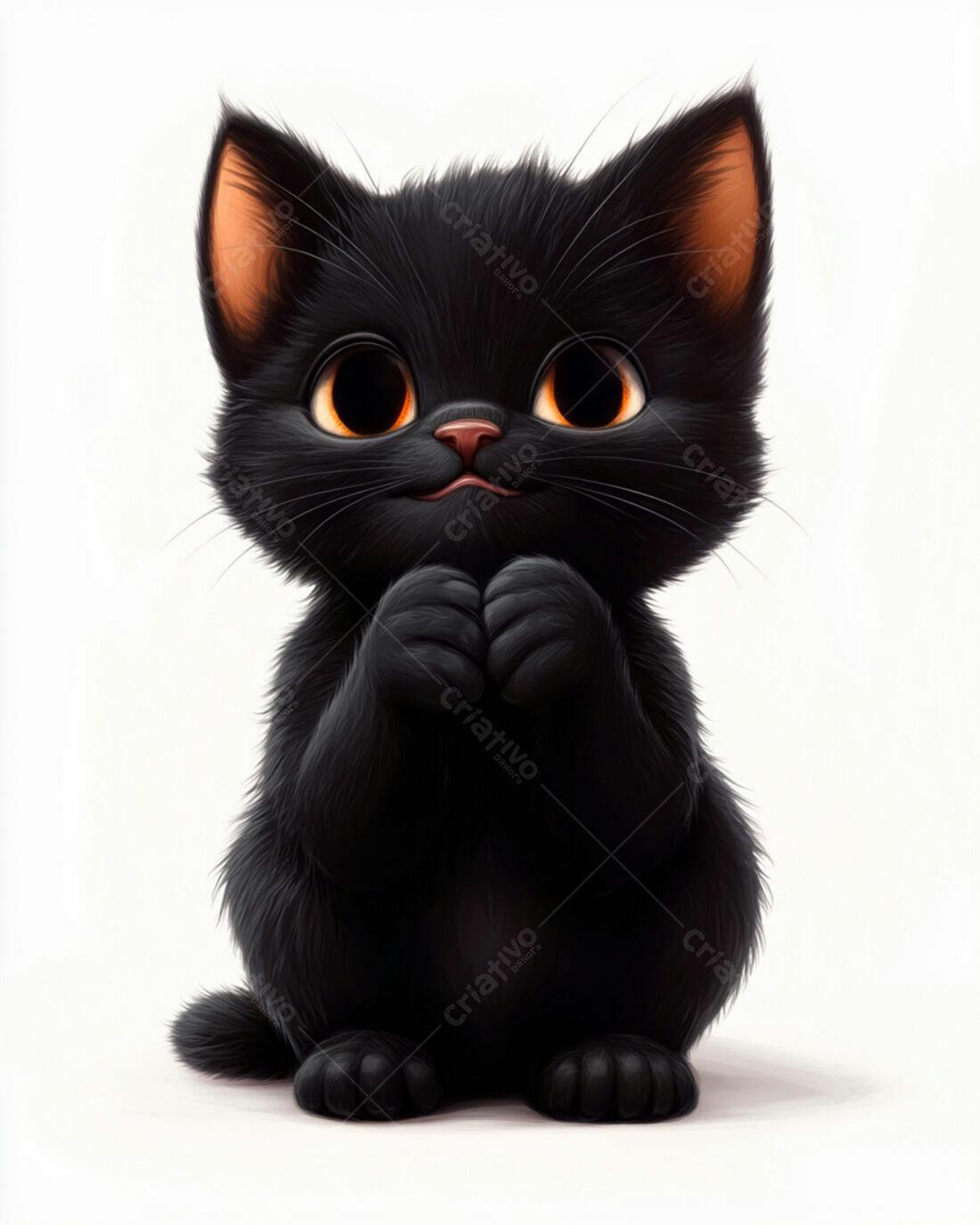 Gatinho Preto Fofo com Patinhas Juntas