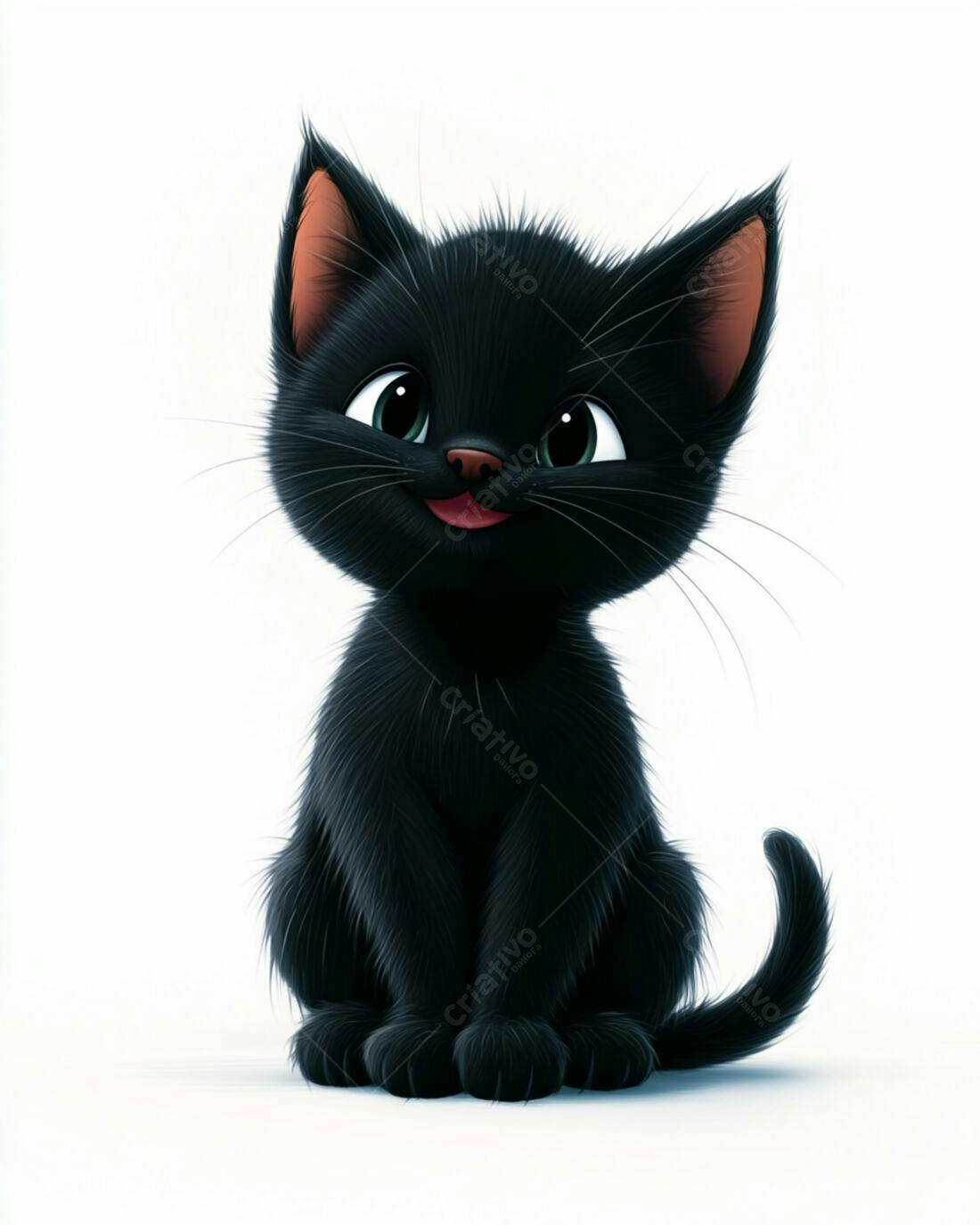 Gatinho Preto Fofo Sentado