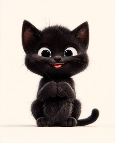 Imagem De Um Gatinho Preto 3D