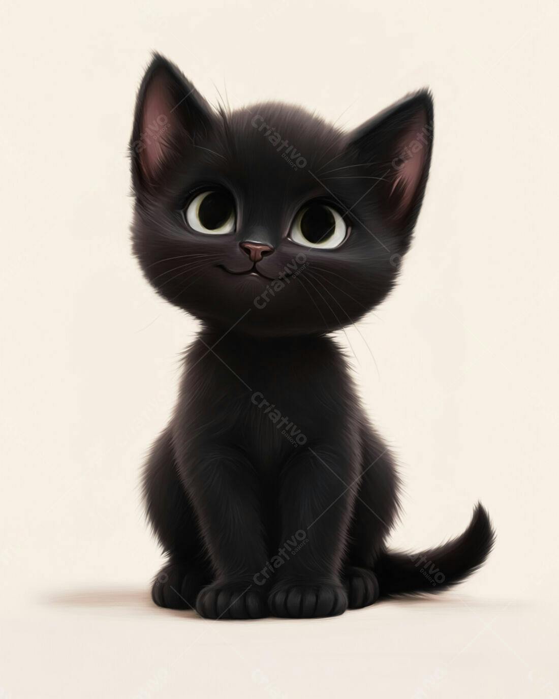 Gatinho Preto Fofo Sentado