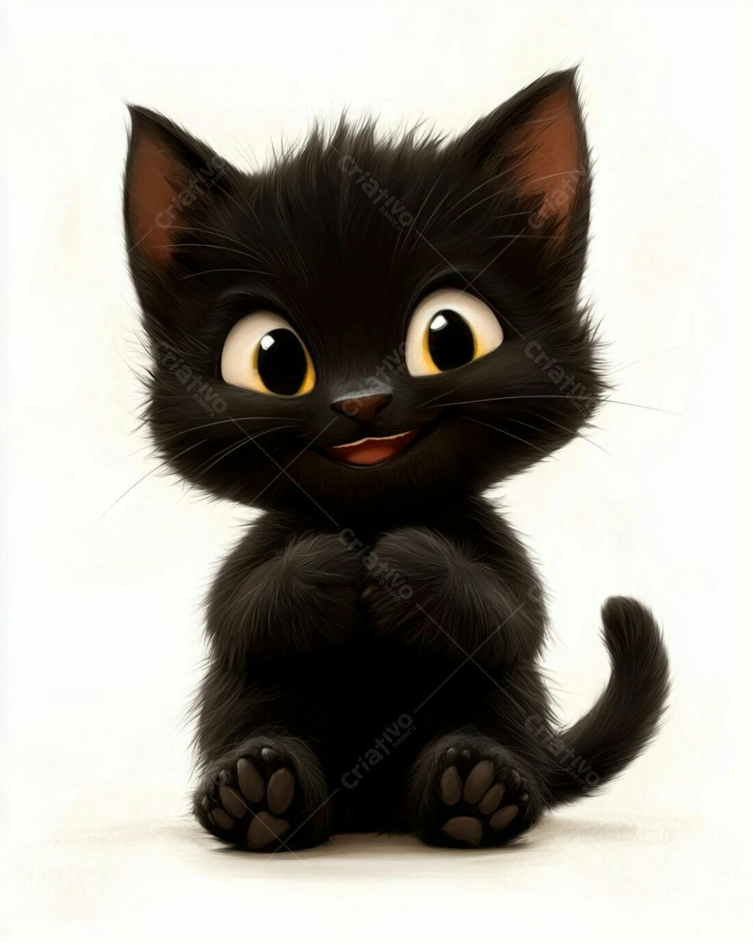 Gatinho preto fofo sentado fundo branco