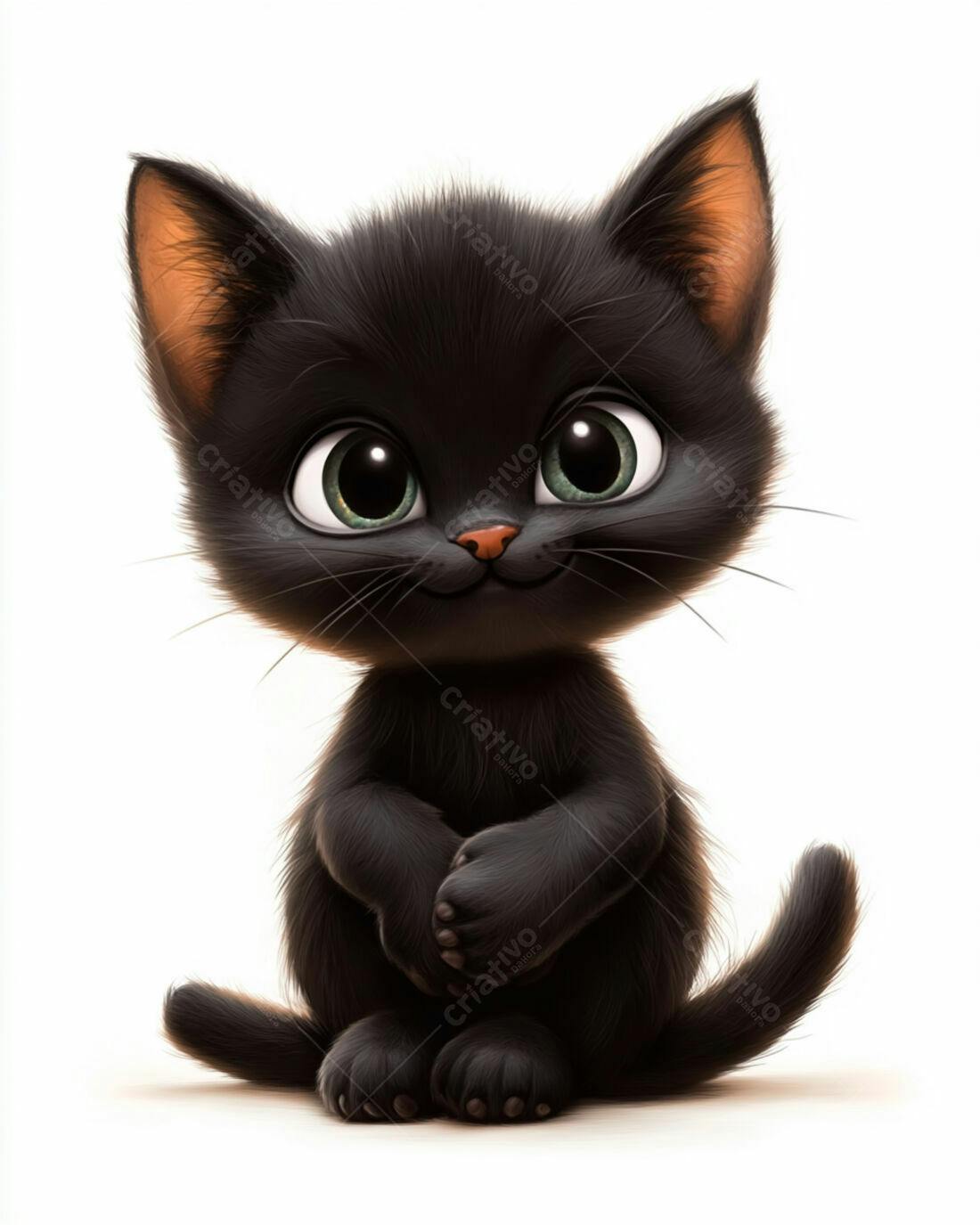 Gatinho preto fofo sentado fundo branco