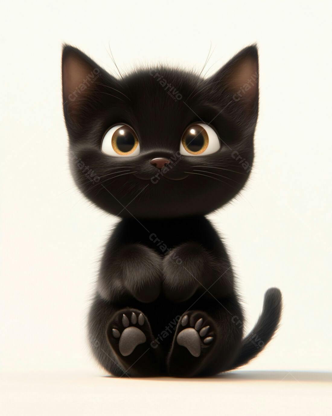 Gatinho preto fofo sentado fundo branco