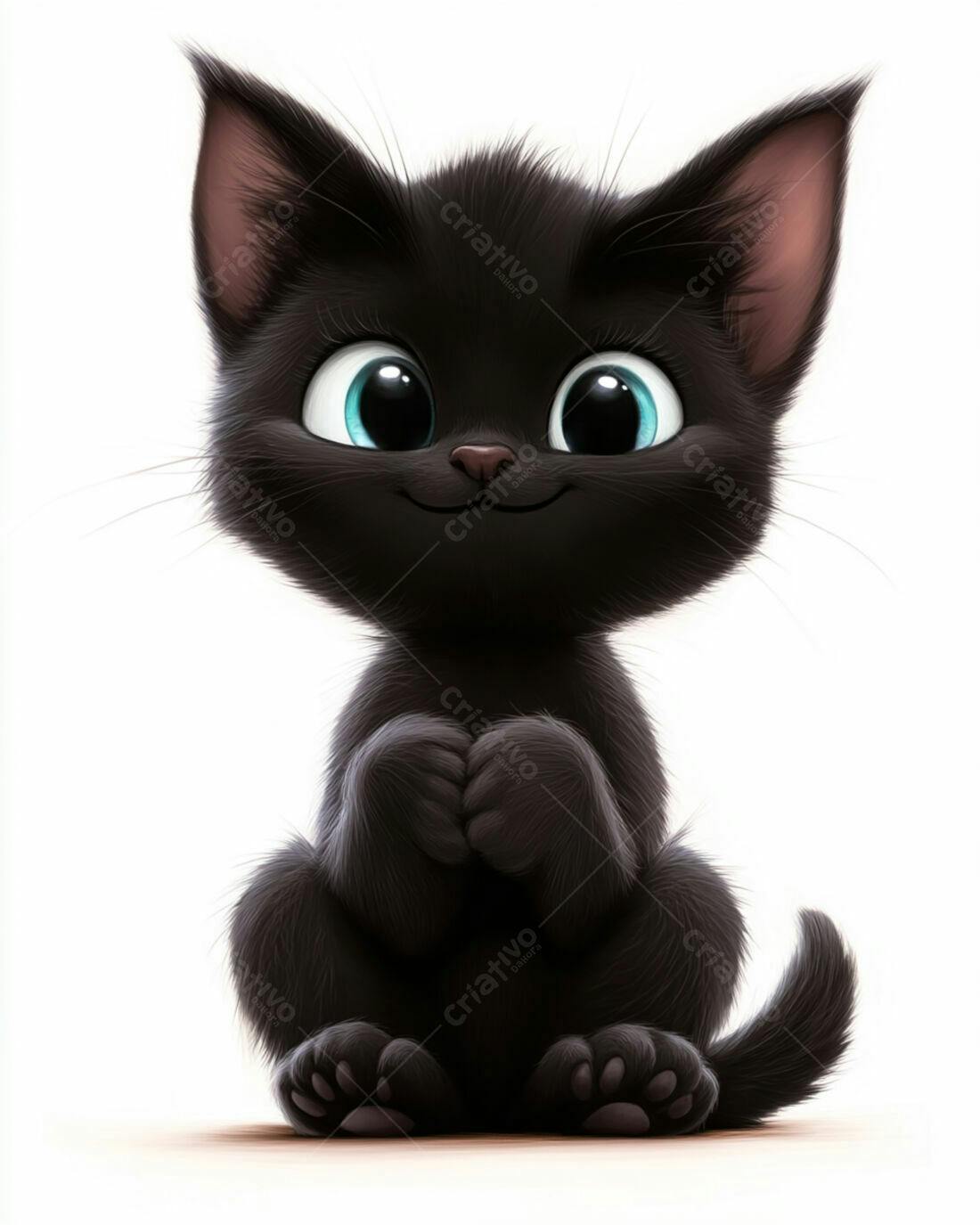 Gatinho preto fofo sentado fundo branco