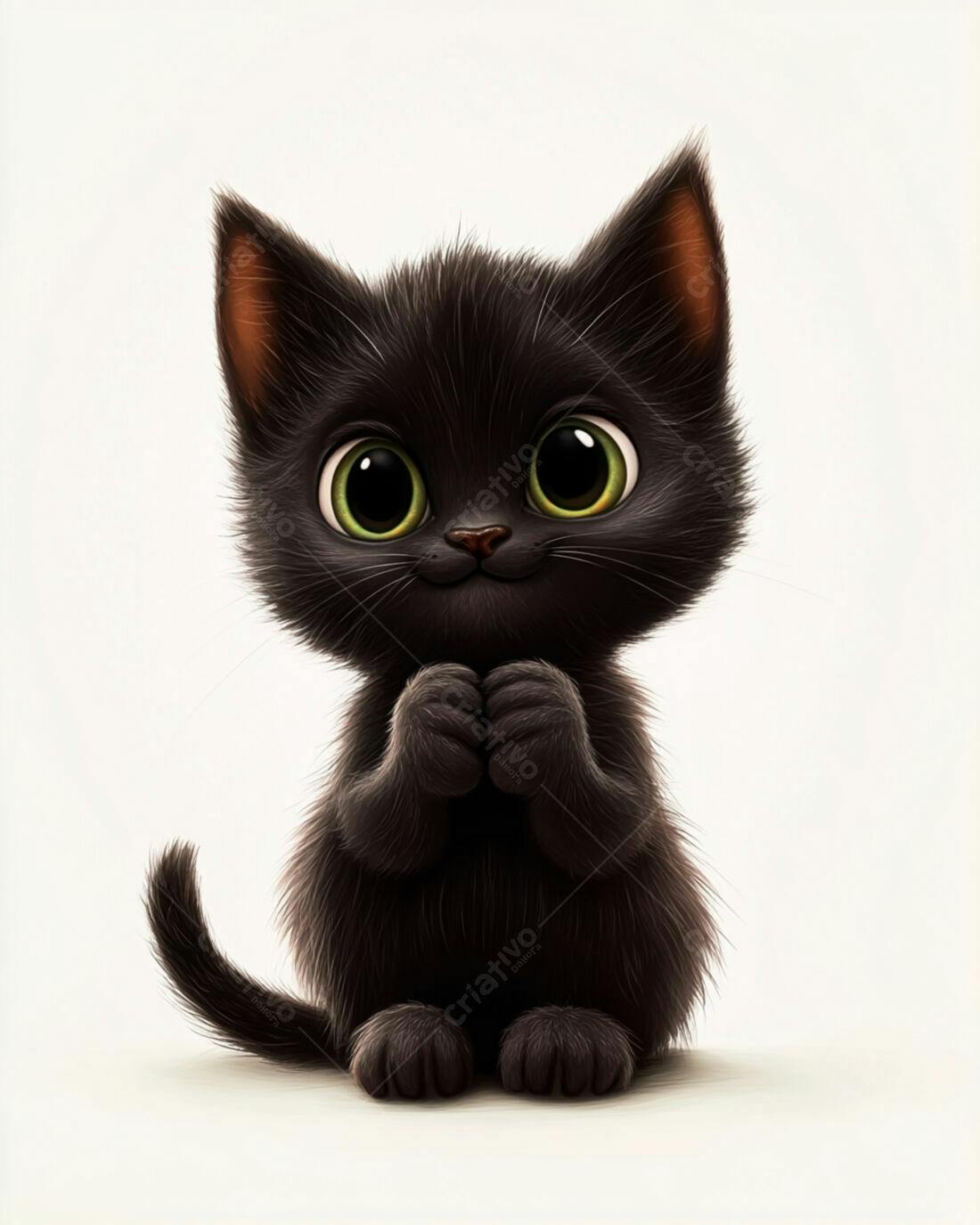 Gatinho preto fofo sentado com as patinhas juntas
