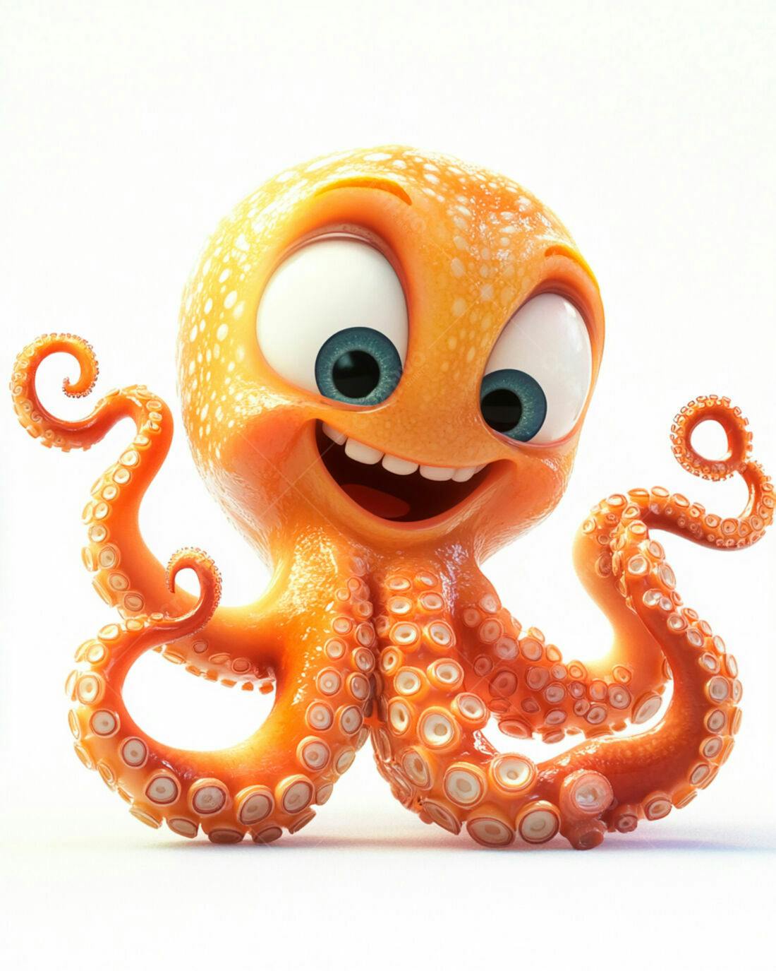 Polvo animado laranja sorrindo