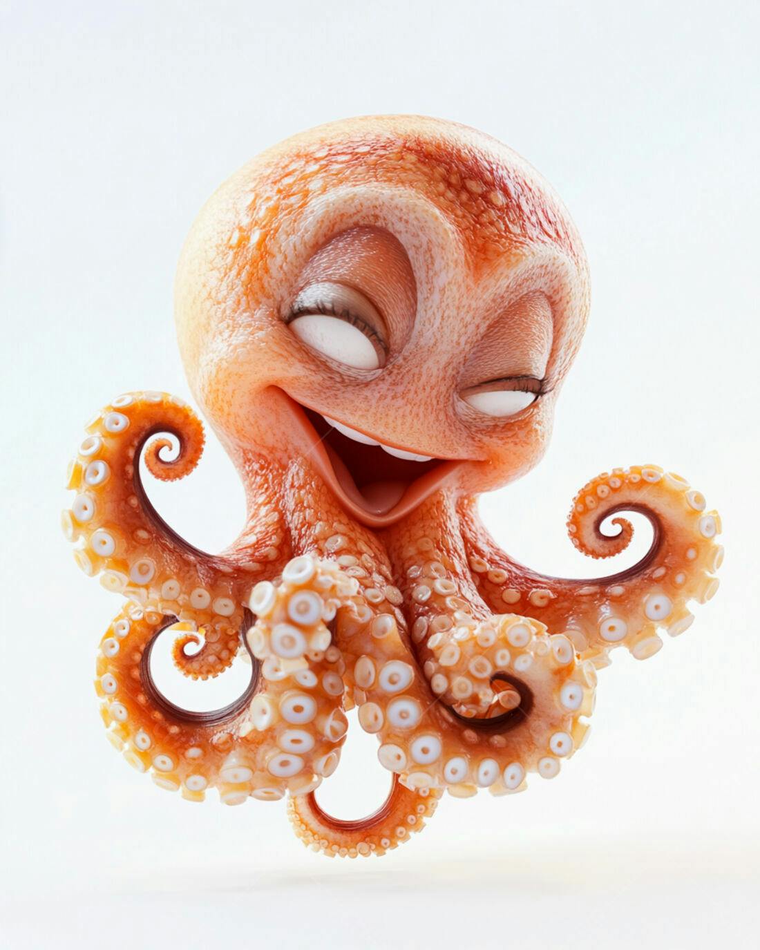 Polvo animado sorrindo fundo branco