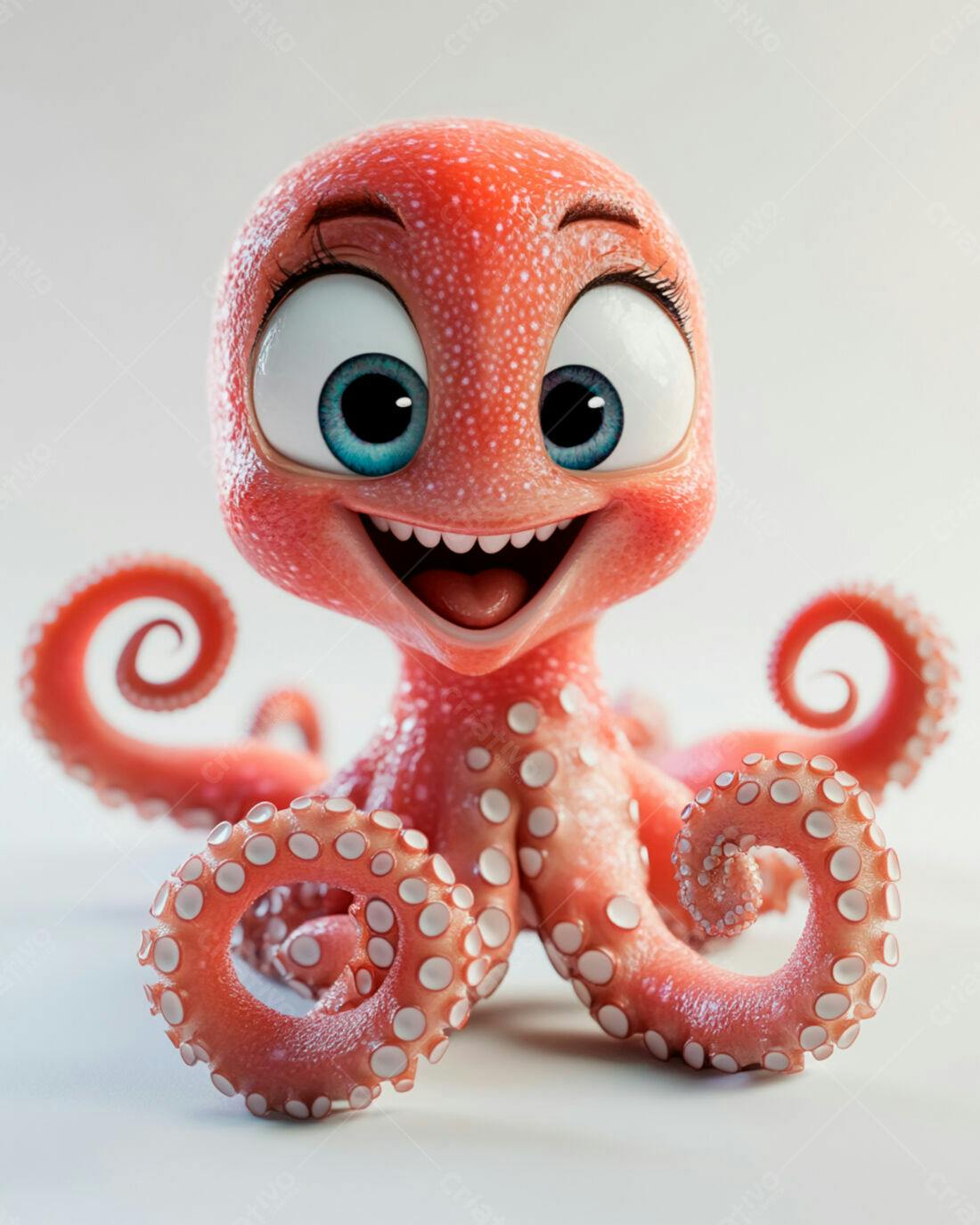Polvo animado sorridente com olhos azuis