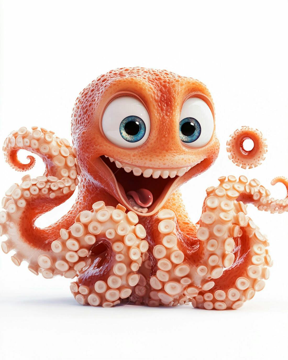Polvo animado feliz com olhos azuis