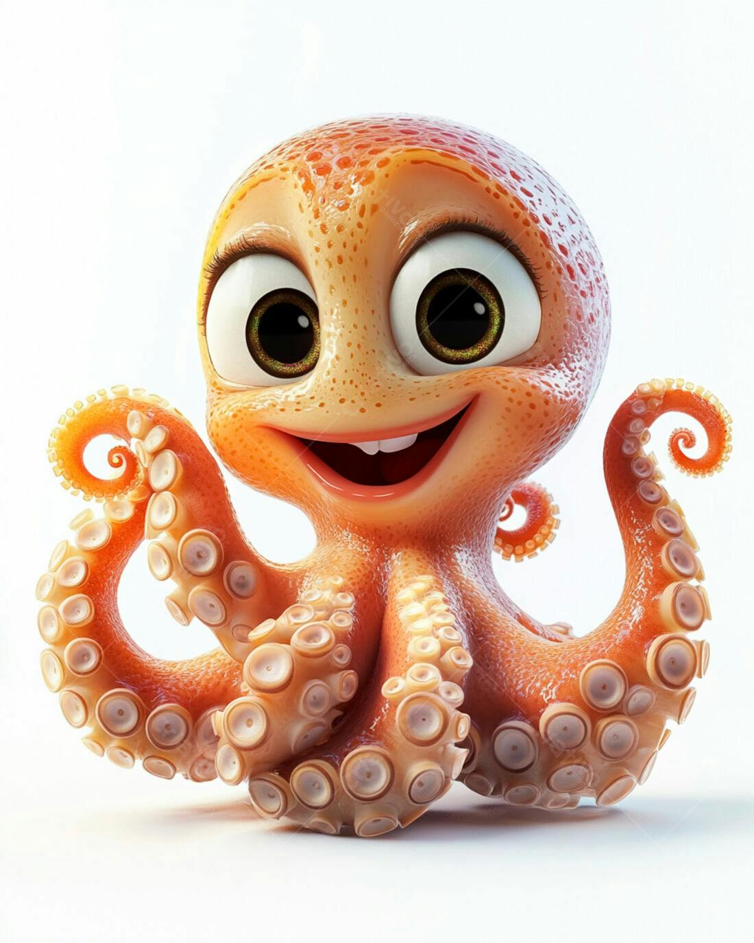 Polvo animado sorridente laranja