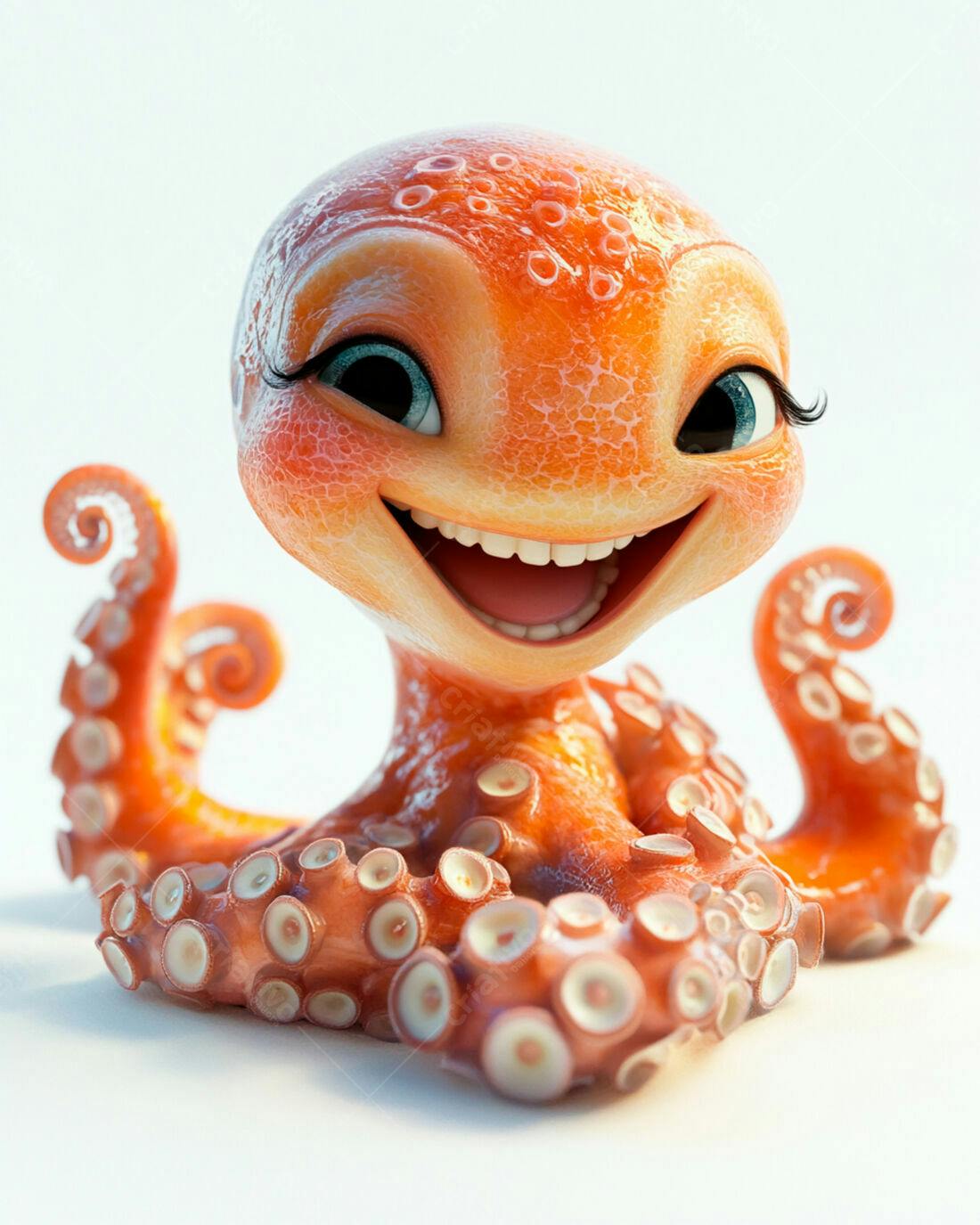 Polvo animado sorridente laranja