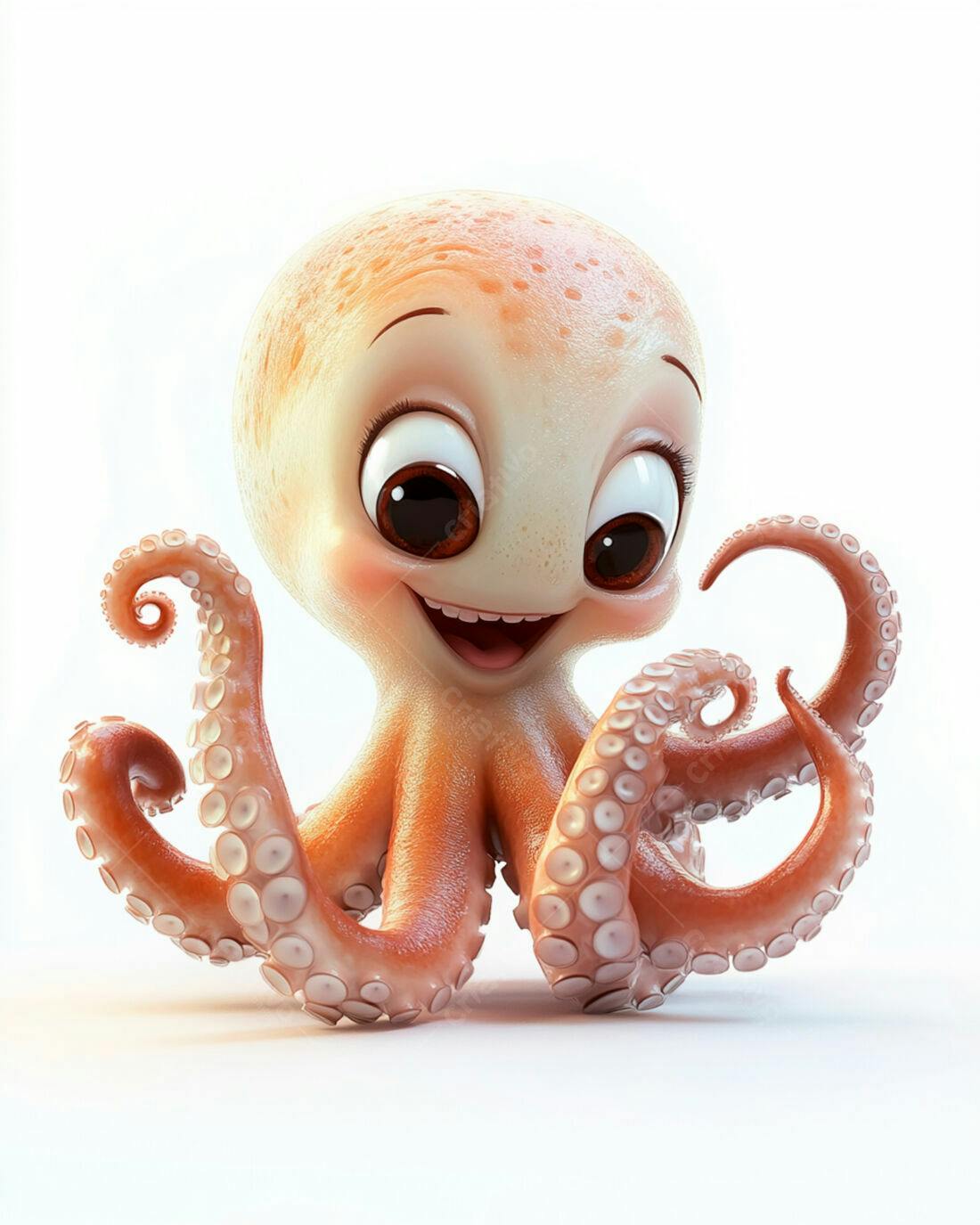 Polvo fofo sorrindo fundo branco