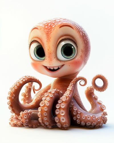 Imagem De Um Polvo Com Olhos Grandes 3D