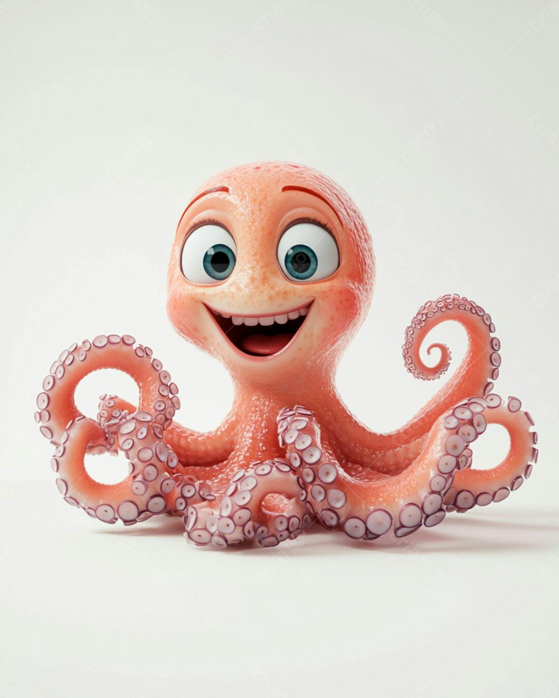 Polvo animado sorridente fundo branco