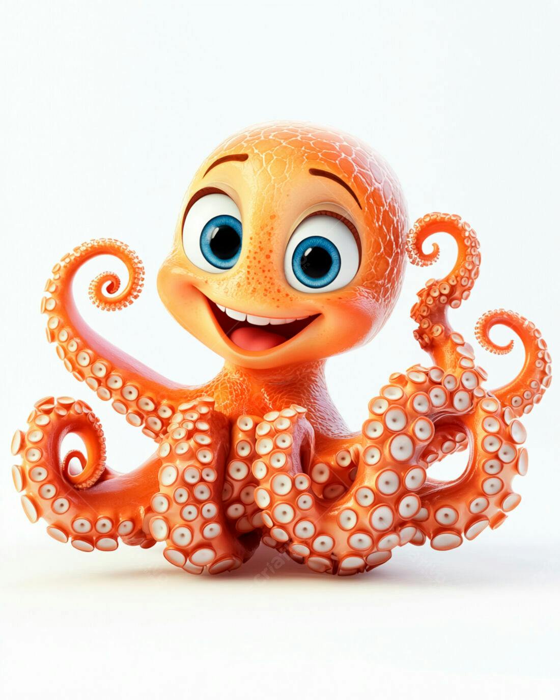 Polvo animado feliz fundo branco