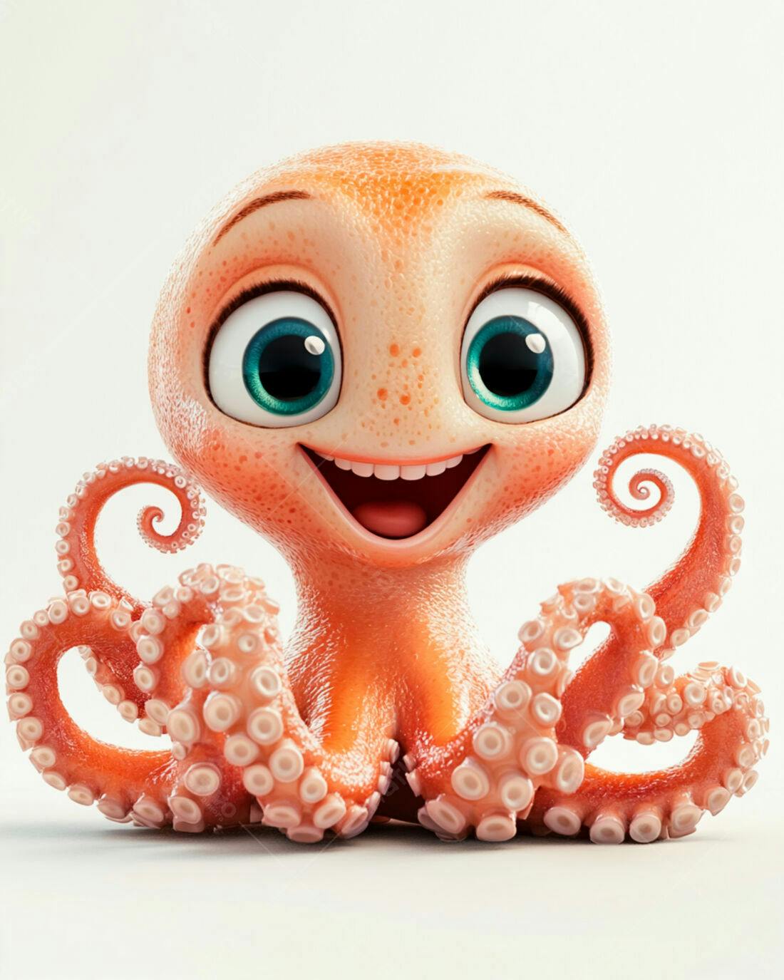 Polvo fofo sorrindo fundo branco
