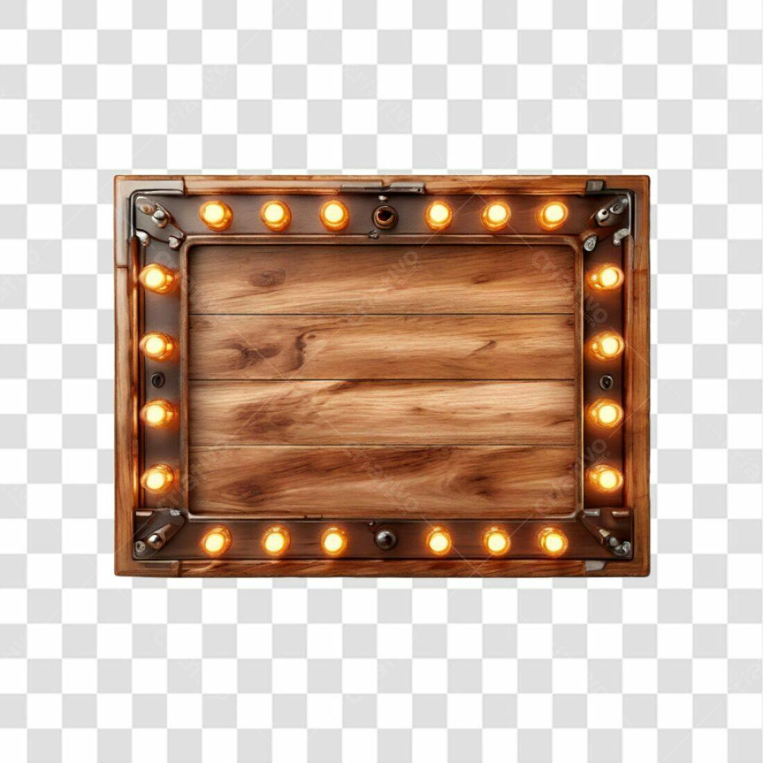 Quadro de madeira com lâmpadas PNG com fundo transparente