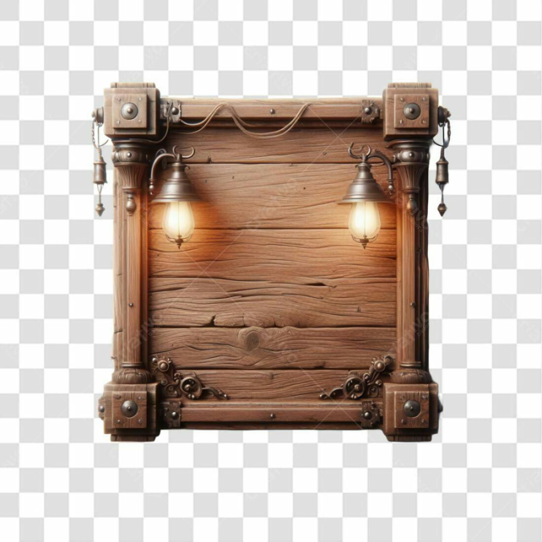 Placa de madeira vintage PNG com fundo transparente