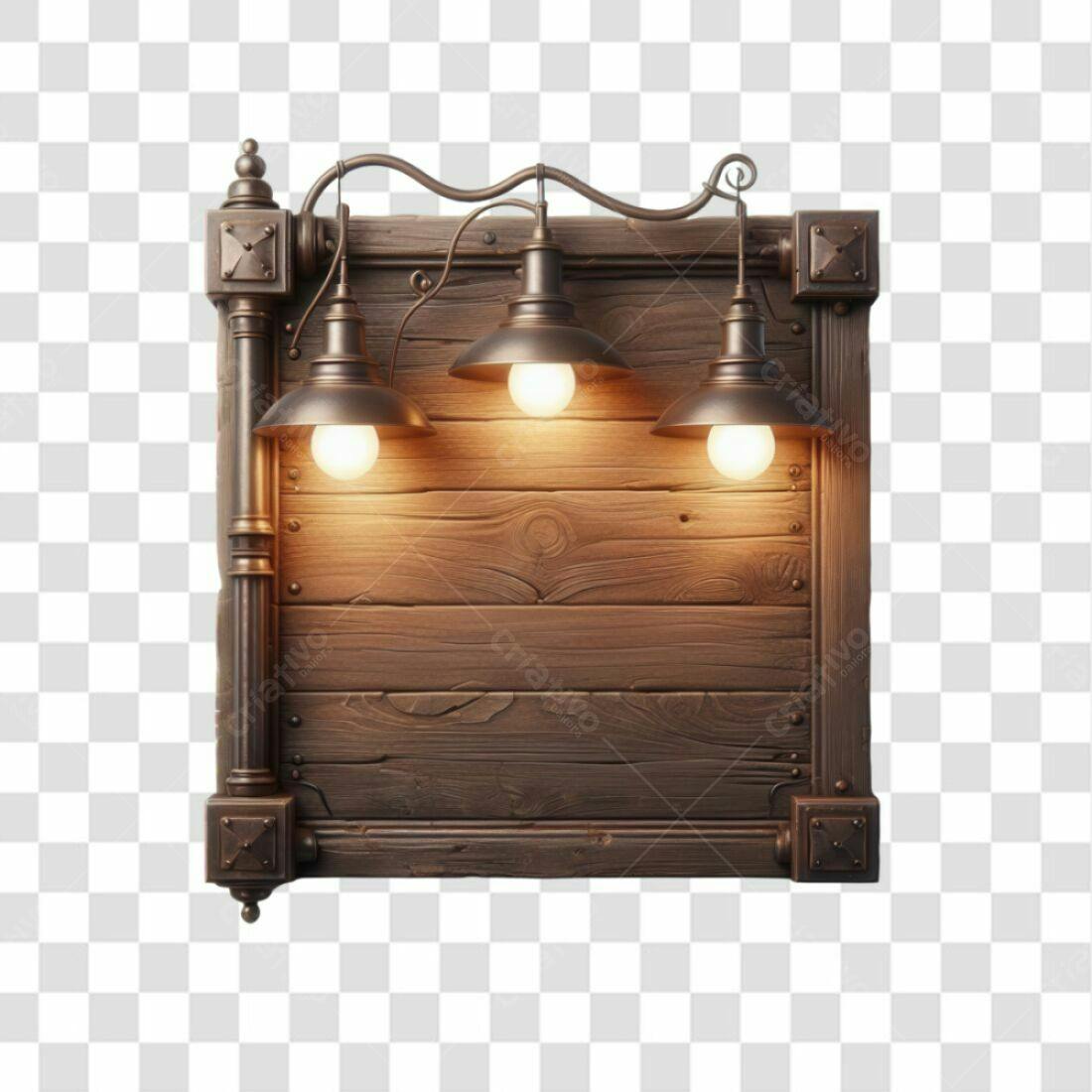 Placa de madeira com lâmpadas PNG com fundo transparente