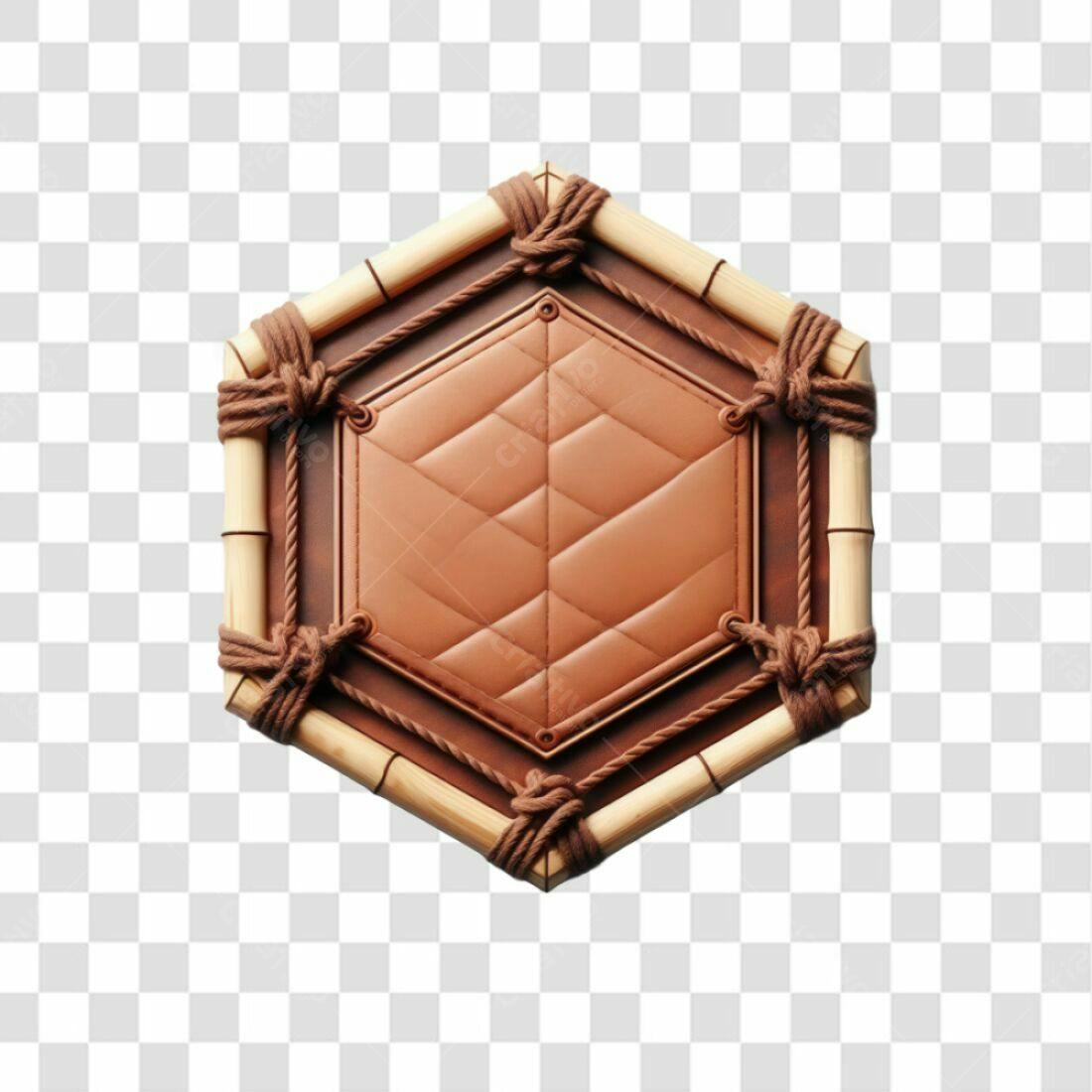Selo hexagonal marrom e bambu PNG com fundo transparente