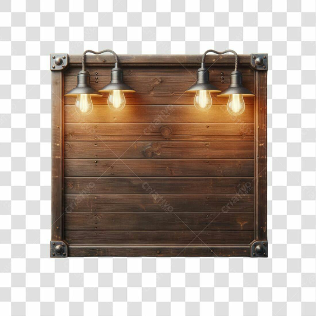 Placa de Madeira com Lâmpadas PNG com fundo transparente