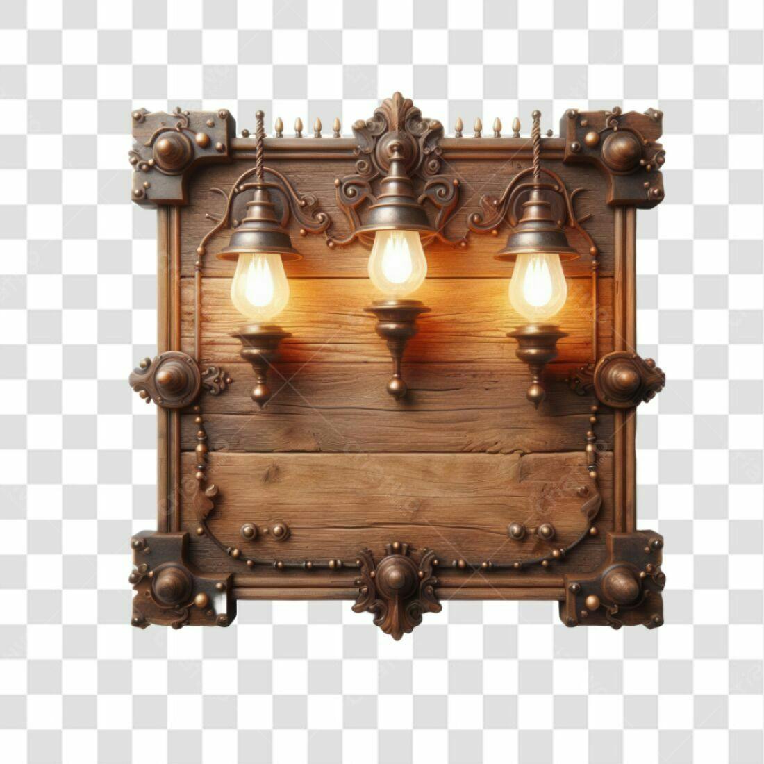 Placa de Madeira com Luzes PNG com fundo transparente