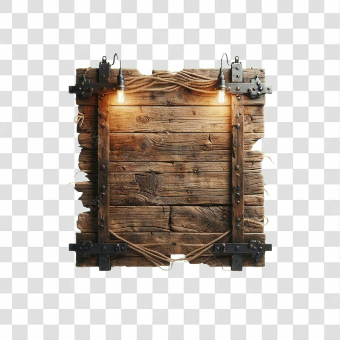 Placa de madeira rústica PNG com fundo transparente