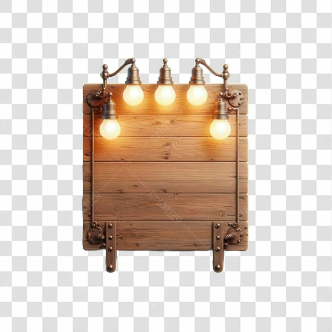 Placa de Madeira com Lâmpadas PNG com fundo transparente