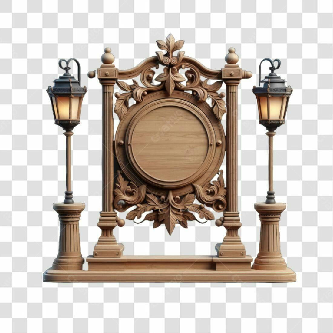 Placa de Madeira Vintage com Lampiões PNG com fundo transparente