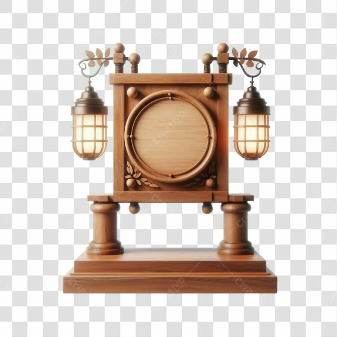 Placa de Madeira Vintage com Lanternas PNG com fundo transparente