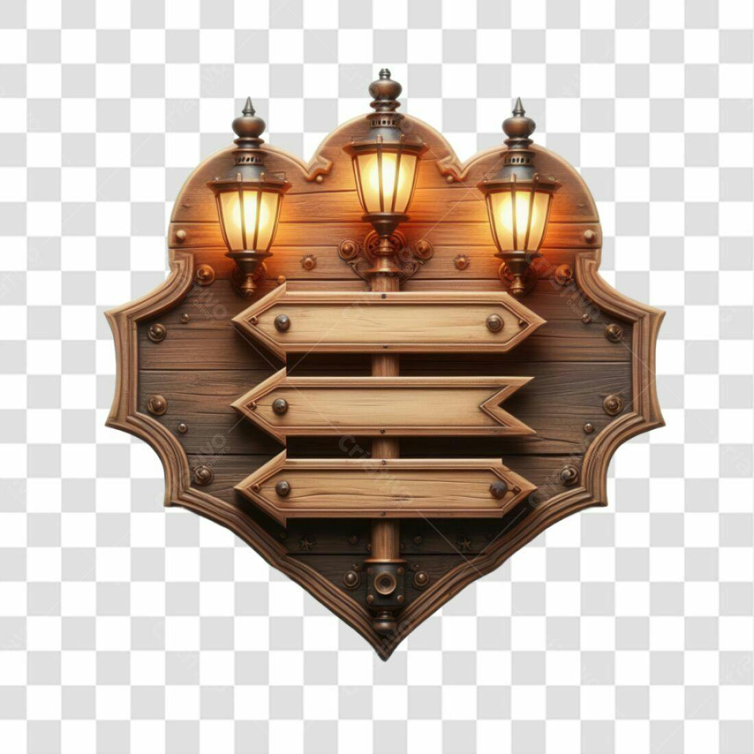 Placa de madeira com lanternas PNG com fundo transparente
