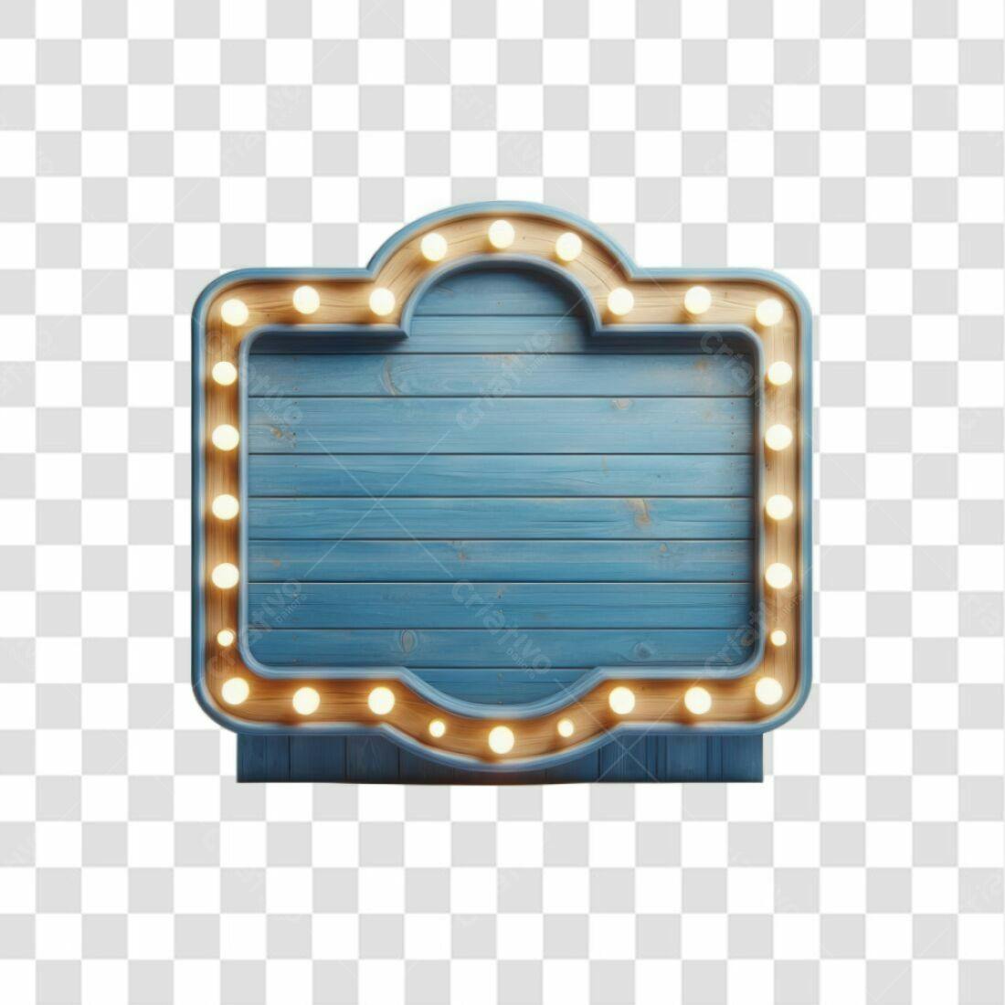 Placa de madeira azul com lâmpadas PNG com fundo transparente