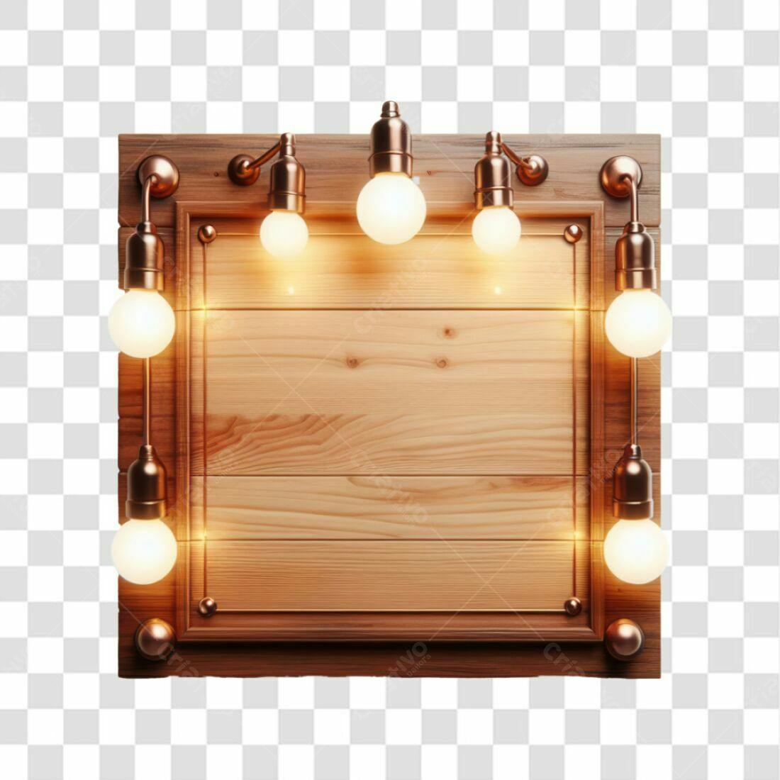 Quadro de madeira com lâmpadas PNG com fundo transparente